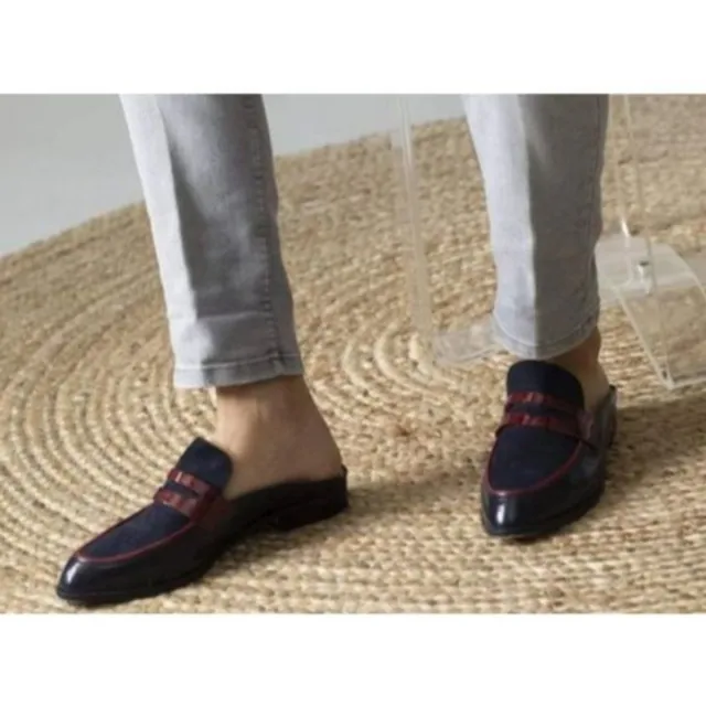 Robert Clergerie Women's Navy Blue Red Suede‎ Allen Loafer Mule in Night