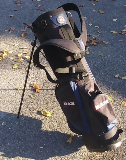 RAM GOLF BAG w Stand + Shoulder Harness CARRY STRAP ROD STANDS BLUE 59