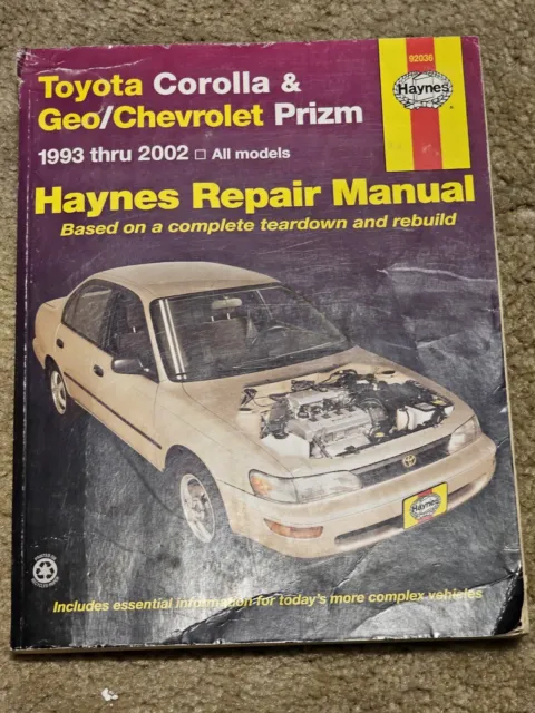Haynes Toyota Corolla & Geo/Chevrolet Prizm 1993-2002 All Models Repair Manual.