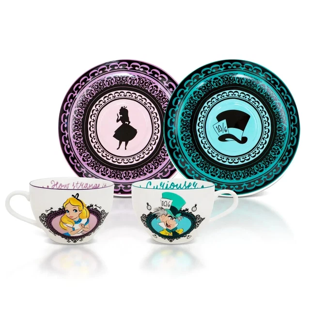 DISNEY ALICE IN Wonderland Mad Hatter Party Tea Cup Saucer Set Ceramic