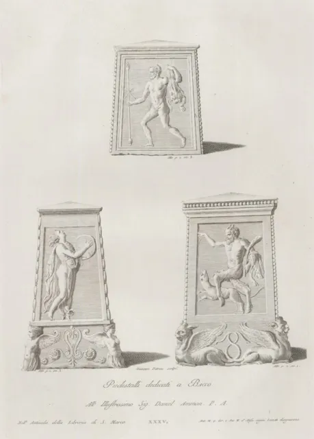 Zanetti's Ancient Statues - 18th Century Engraving, Bacchus Pedestals