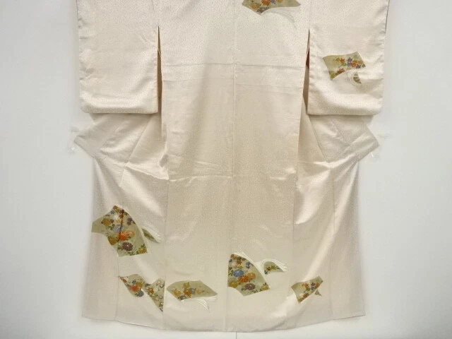 42352# Japanese Kimono / Antique Kimono / Embroidery / Peony & Kiku With Map