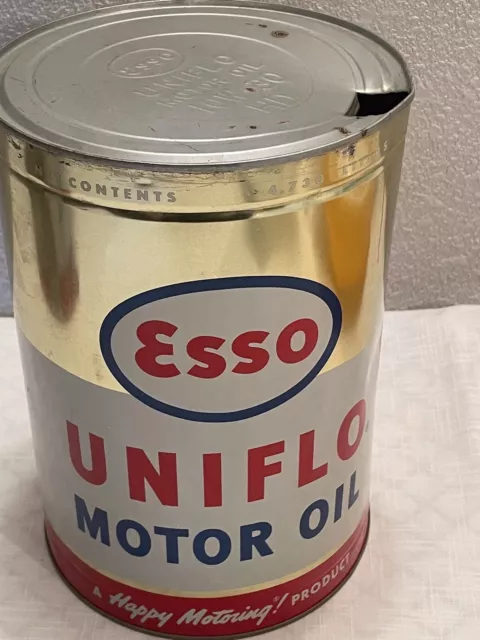 Vintage 5 Qt ESSO Uniflo Motor Oil Can Gas Advertising Authentic 1950’s