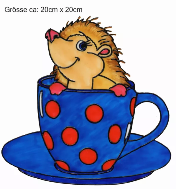 Window Color Bild Fensterbild Aufkleber  " Igel in Tasse " 144