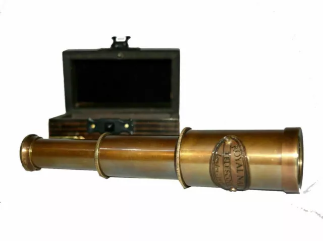 Antique Maritime brass royal navy telescope with wooden box collectible gift 6" 2