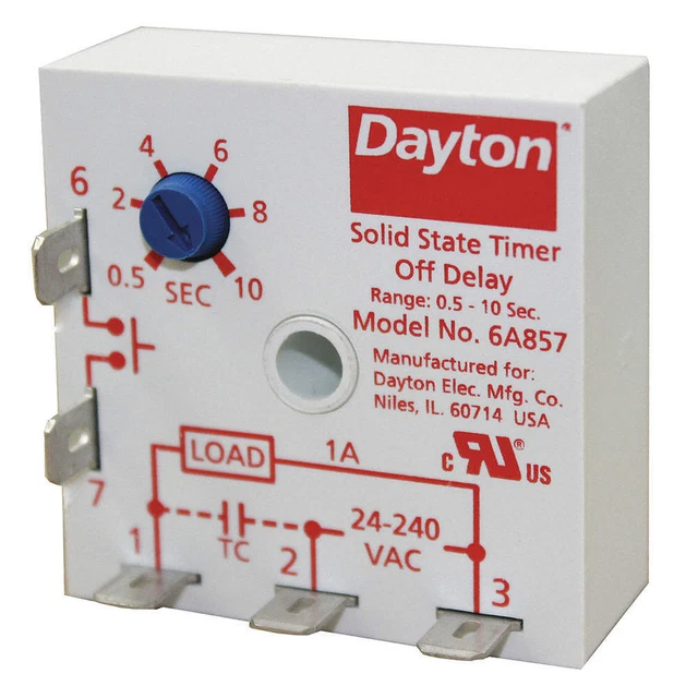 DAYTON 6A857 Encapsulated Timing Relay,24 to240VAC,1A