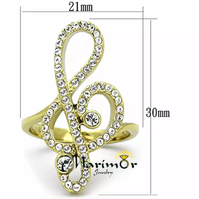 14K Gold Plated Stainless Steel Crystal Musical Note Fashion Ring Womens Sz 5-10 2