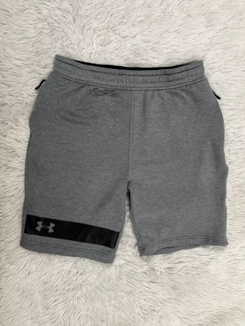 Under Armour Sweat Shorts Gray Fleece Fitted Men’s Sz L Athletic Outdoors Gym
