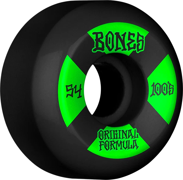 BONES 100's OG V5 #4 54mm BLACK W/GRN WHEELS SET