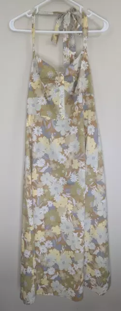 Cupshe NWT Miramar Floral Halter Midi Dress Backless Neck Tie Yellow- Size XL