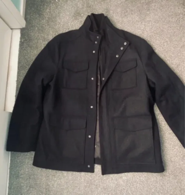 MENS BLACK/DARK GREY Wool Rich Winter Coat/Jacket - Size XL - TU £15.00 -  PicClick UK