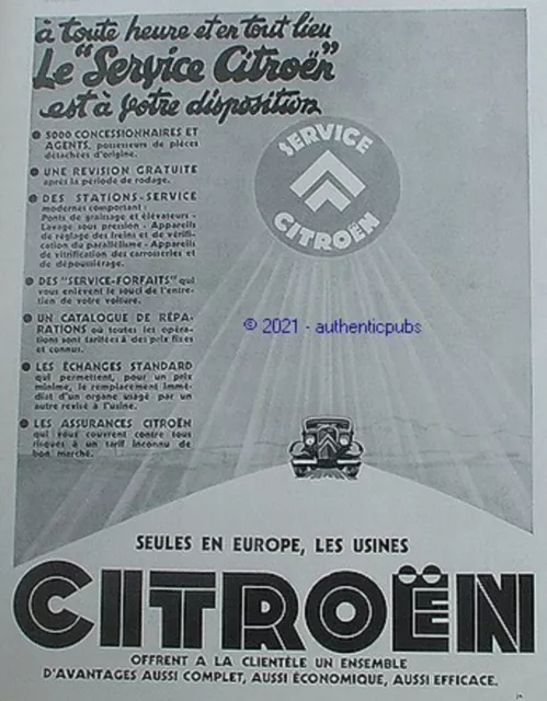 Publicite Citroen Automobile Service Citroen Usine De 1933 French Ad Car Pub