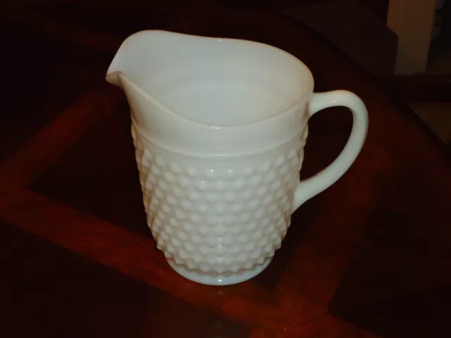 Vintage Antique Old Nice White 8 inch Hobnail Milk Glass Heavy Pitcher