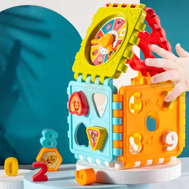 Baby Activity Cube Shape Sorter Color Recognition Development Montessori Toy