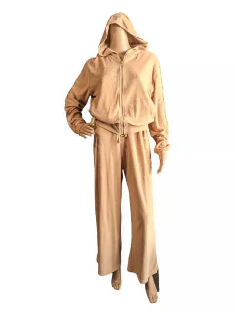 Vintage Burberry Tan Terry Cotton Track Suit Hooded Jacket Wide Leg Nova Trim M