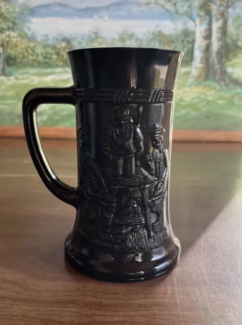 Indiana Black Glass Tiara Tavern Scene German 6" Beer Stein Mug