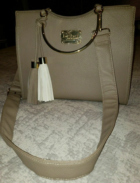 bebe TAUPE FAUX LEATHER GOLD SATCHEL Crossbody Shoulder Bag PURSE-NWD RET $129