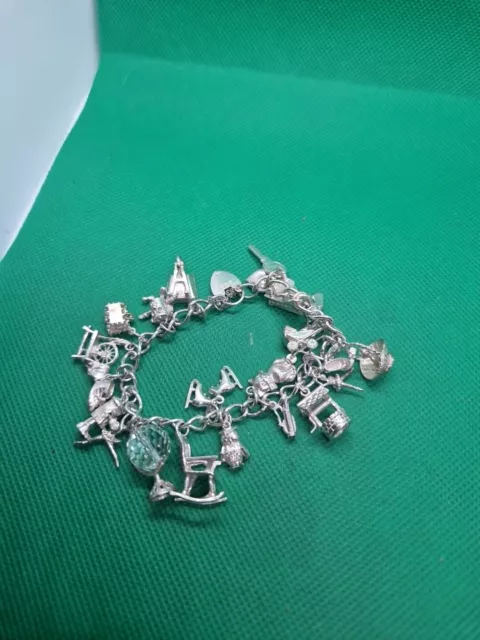 Sterling Silver Charm Bracelet Vintage Unusual Unique Lot D