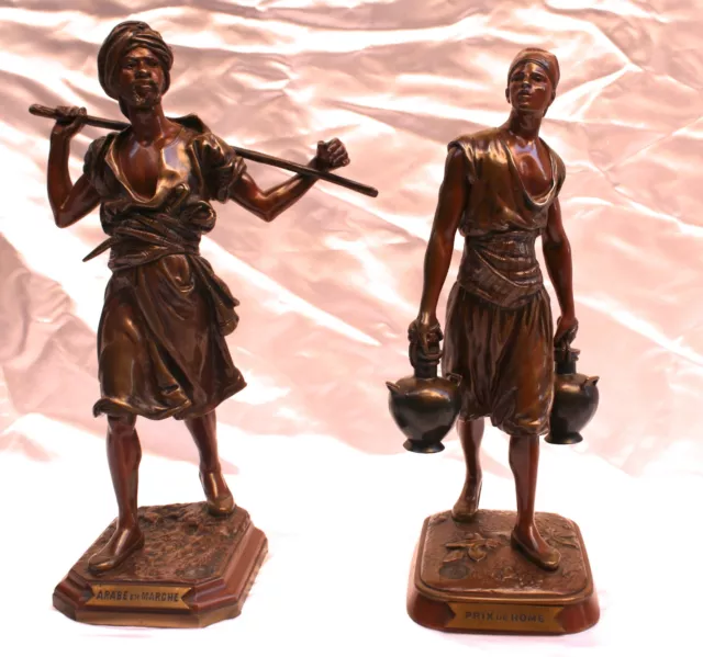 Magnificent Pair Of French Orientalism Bronze Statues By Marcel Debut, Foundary