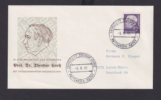 Bund Brief 70 Pfg. Heuss mit Sonderstempel Fährschiff Theodor Heuss Puttgarden