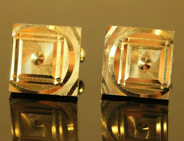 OLD Antique Soviet Russian Diamond Cut Gold Plated Cufflinks D229