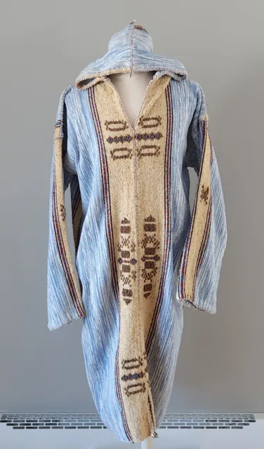Rare Vintage Full Length Handmade Knitted Hooded Poncho