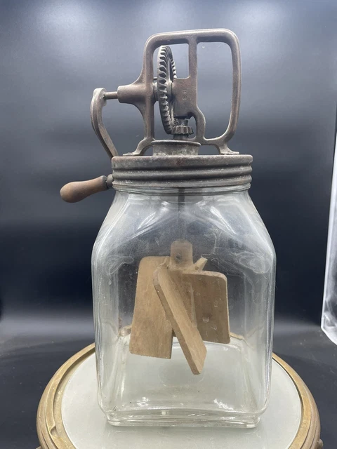 Antique/Vintage Wood Paddle Butter Churn Churner 4 QT Glass Jar 13" Tall Antique/Vintage Wood Paddle Butter Churn Churner 4 QT Glass Jar 13" Tall