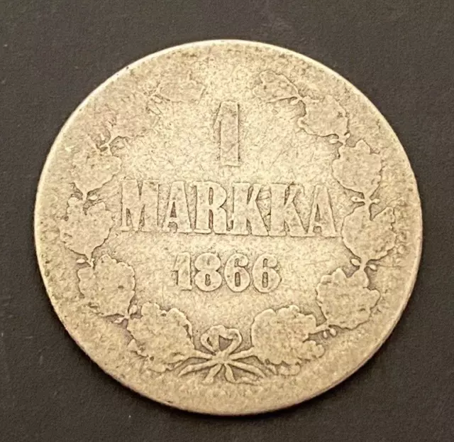 Finland 1866 Silver 1 Markka Coin Old Silver World Coin With Nice Legible Date 3