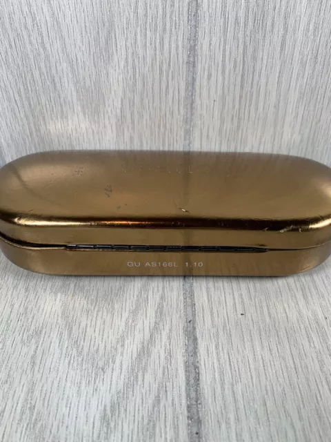 GUESS Eyeglass Case Gold Hard Clamshell Glasses Holder Logo Brown Felt Lining 3