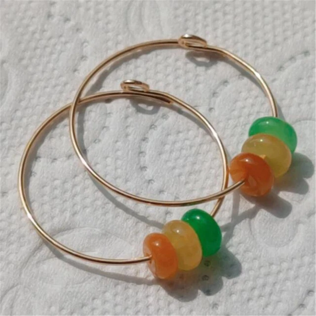 Elegant Natural Jadeite eardrop Earrings Ping Buckle 18KGP Christmas