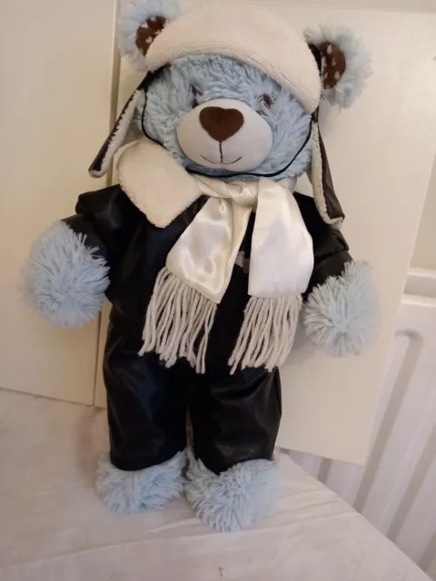 Build A Bear Soft Plush Blue & Brown Bear 16” in Teddy Mountain Aviator Outfit