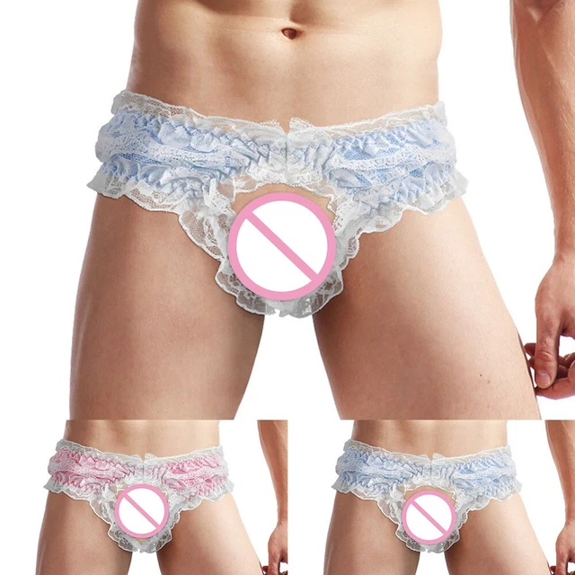 Herren Sexy Spitze Girly Offener Schritt Höschen Sissy Crossdress Panties Tanga