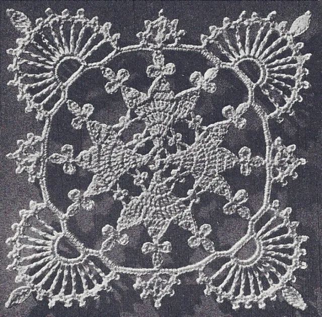 Vintage Crochet PATTERN to make Lace Valentine Design Bedspread Motif Block