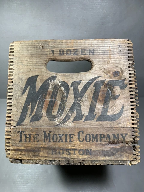 Vintage Moxie Soda Wooden Dove Tailed Crate Early 1900s Rustic Box