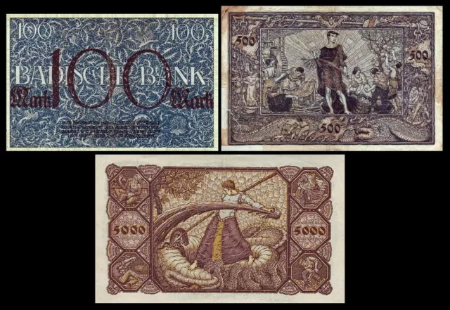 100, 500, 5.000 Gulden - Badische Bank Ausgabe 1918 - 1922 - Reproduktion 3