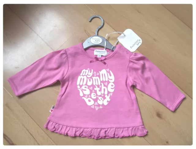 Baby Girls Pink Long Sleeved Top White Mummy Is Best Heart Cotton 0-3 Mths BNWT