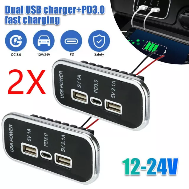 12V Auto Dual USB Typ-C Ladegerät Buchse Licht Einbau Steckdose für Wohnwage KFZ