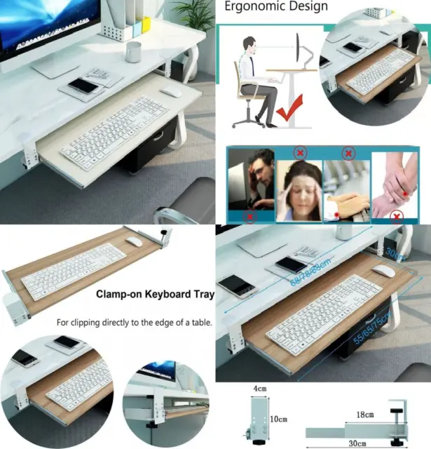 V3VOGUE Ergonomic Desk Extender Keyboard Tray 75x30cm(30x12Inch), Maple