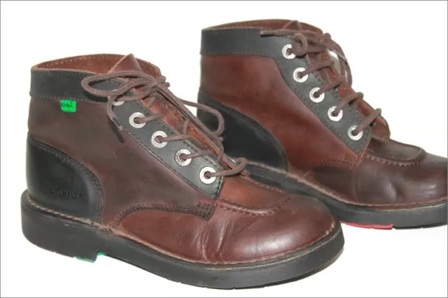 KICKERS BOTTINES Boots Cro te de Cuir Marron fonc T 36 TBE EUR 49