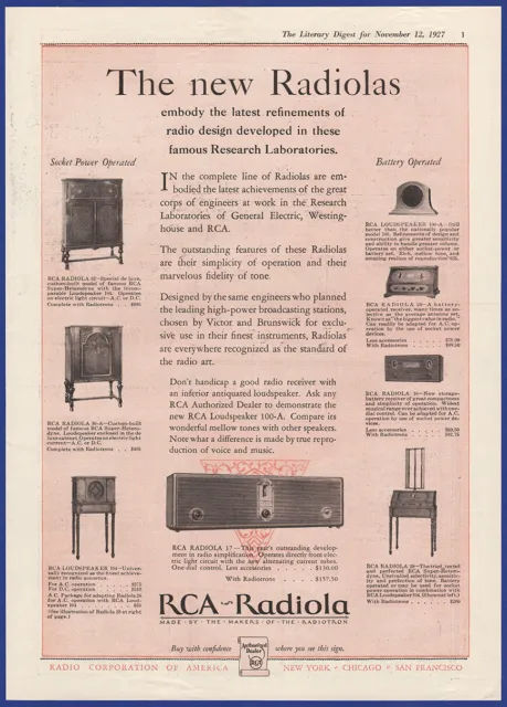 Vintage 1927 RCA RADIOLA 30-A 32 28 17 104 Loudspeaker Tube Radio 20's Print Ad