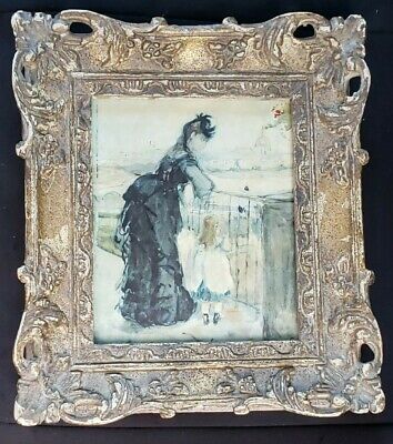 Vintage Victorian Wooden Frame B.M. PAINTING PRINT VERY OLD 10"H x 9"W