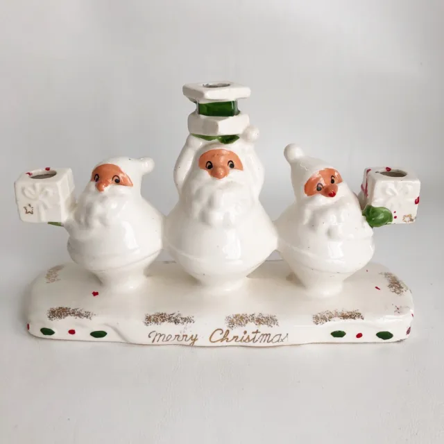 Vintage Christmas Holt Howard Ceramic Triple Santa Candle Holder MCM Japan