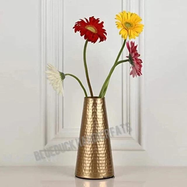 Florero de metal dorado martillado para decoración del hogar antigua...