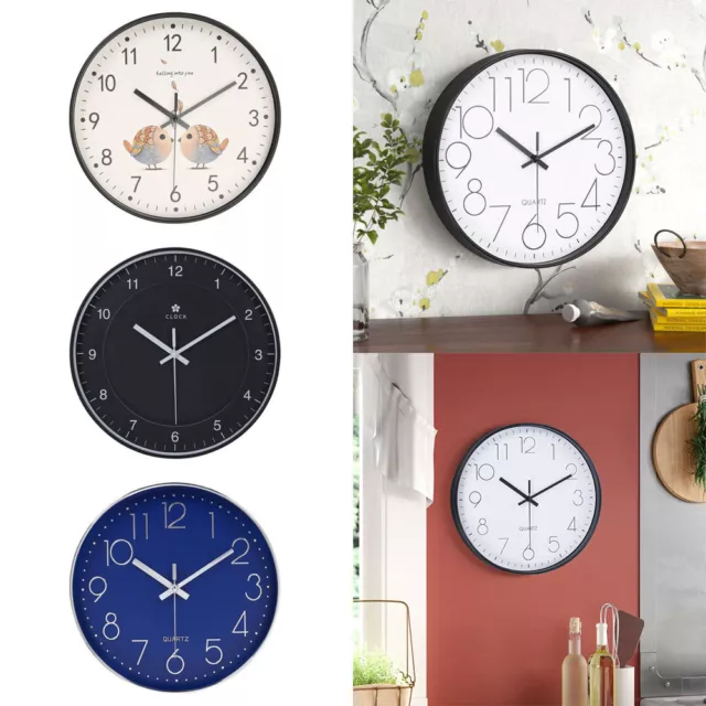 Round Wall Clock Bedroom Kitchen Clocks Quartz Sweep Movement Silent Non Ticking 2