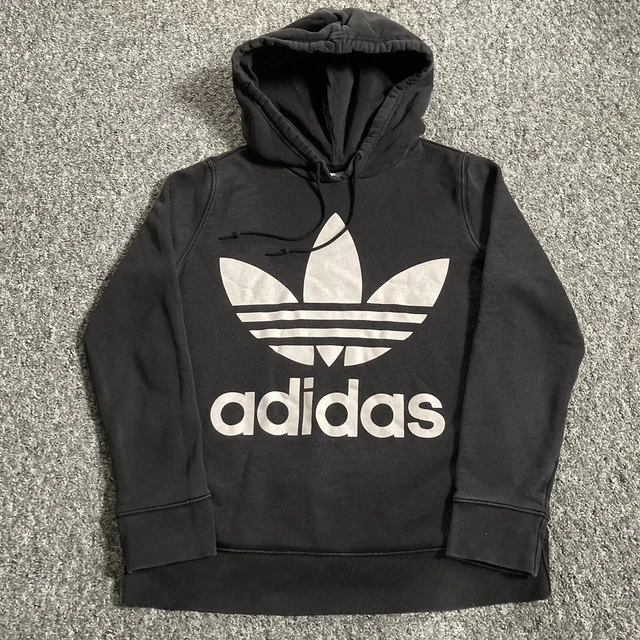 Felpa con cappuccio Adidas nera trifoglio logo donna media (UK 10)