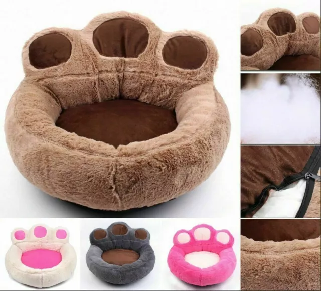 Hundebett Hundekorb Hundesofa Pfoten Rund Tierbett Katzenbett Plüsch Körbchen DE