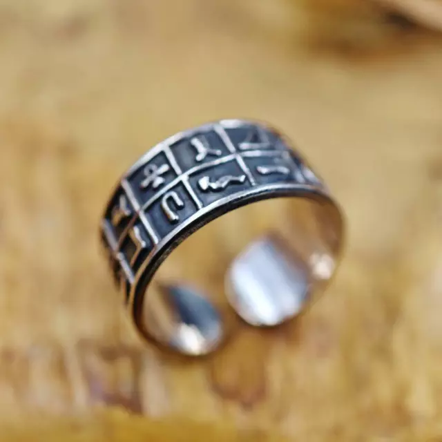 Antique Egyptian Silver Ring Band Adjustable of Ancient Hieroglyphics....STAMPED
