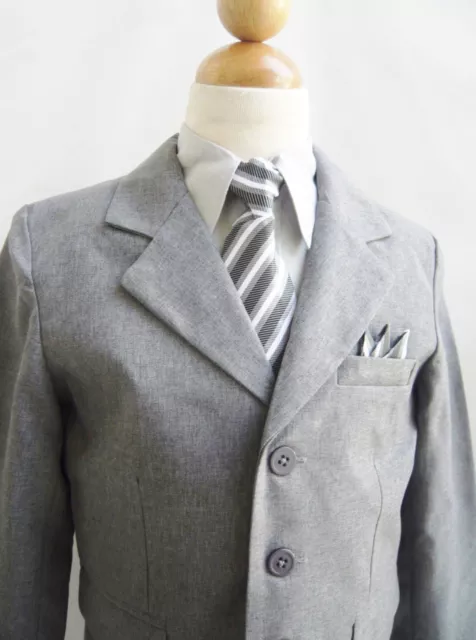 Boys Formal suit dark grey silver chambray matching tie set Spring Sale Special
