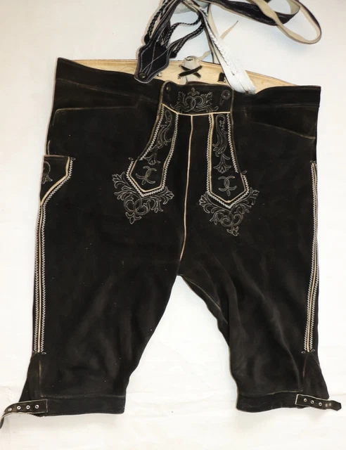 WAGNER MUNCHEN + TRAGER HIRSCHLEDER- LEDERHOSE HIRSCH ca W44  Gr 62 76CM SAMISCH