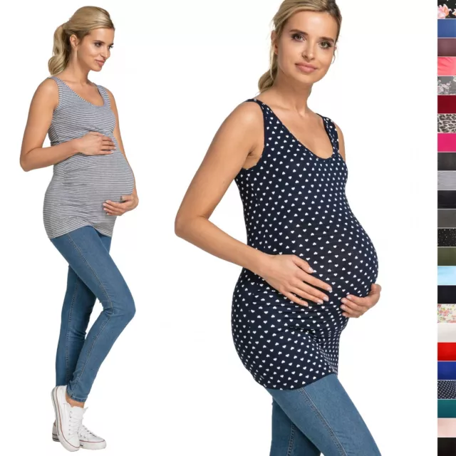 Happy Mama. Women's Maternity Vest Top Tee Tunic. Scoop Neck. Sleeveless. 792p